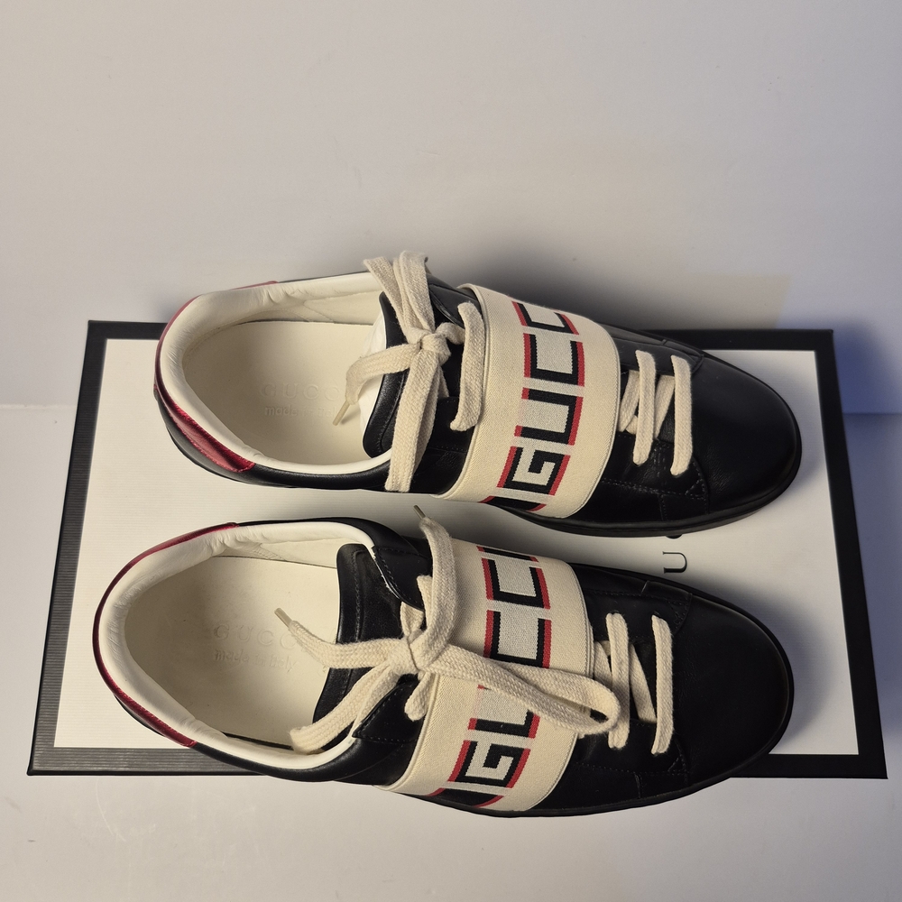 GUCCI - Authentic Preloved Gucci Mens ACE Stripe Black Sneakers US 8.5 - Picture 2 of 11